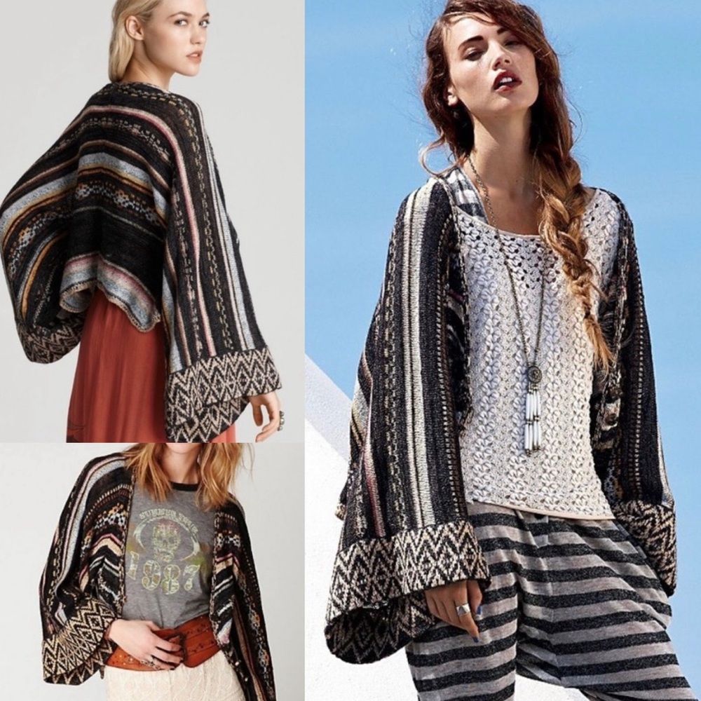 Flawless Free People Oversize Cardigan Nopal Kimono Style Cropped Bell Sleeve - Picture 2 of 15